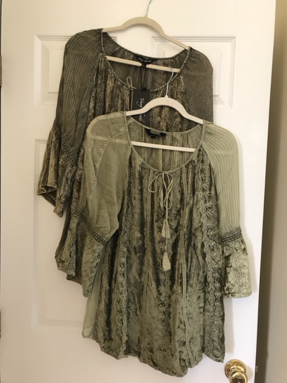 YOUNG THREADS NWT Top Olive Velvet Gauze Boho Style Size small Large x-large